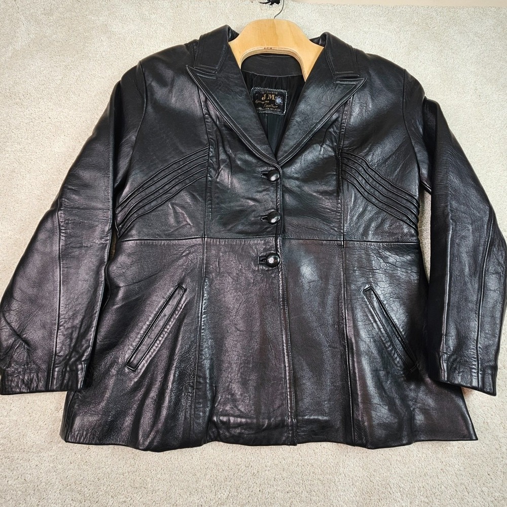 Vintage J.M. Womens 48/XL Black Genuine Leather Jacket Made Mexico Fitted Blazer
